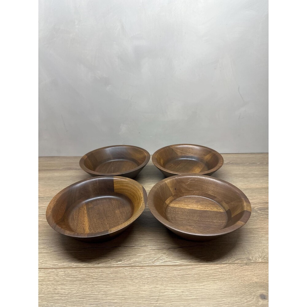 Vintage MCM Walnut Salad Bowl Set of 4 Giftwood Inc Heirloom Giftware 7"